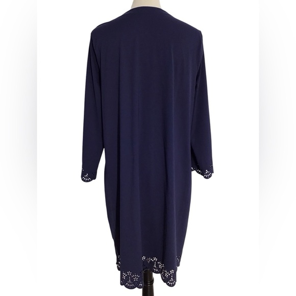 Lands End Navy Blue Laser Cut Trim Shift Dress Stretch Women’s Size Large - Picture 6 of 7